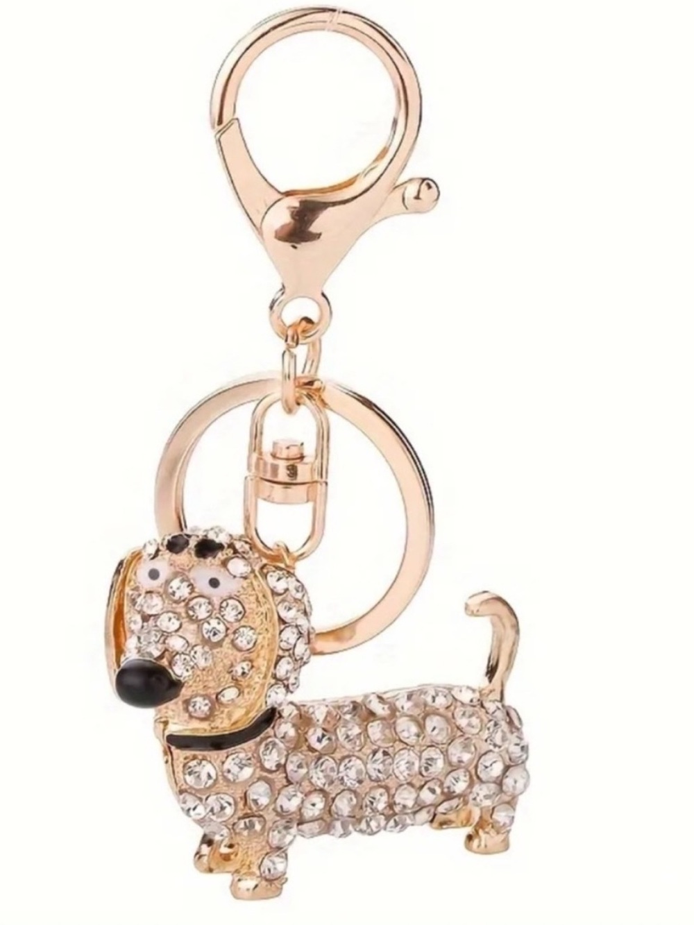 Gold Rhinestone Dachshund Keychain Sparkly Wiener Dog Bag Charm Purse Clip⁠
